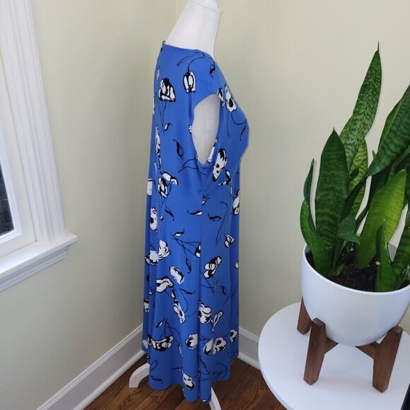 Evan Picone Black Label Floral Knee Length Dress V-Neck Sleeveless Blue Size 14 - Picture 6 of 14
